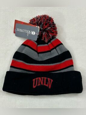 UNLV Rebels NCAA College Pom Pom Cuffed Knit Striped Winter Ski Beanie Hat Cap